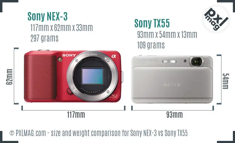 Sony NEX-3 vs Sony TX55 size comparison