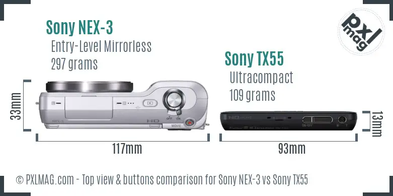 Sony NEX-3 vs Sony TX55 top view buttons comparison