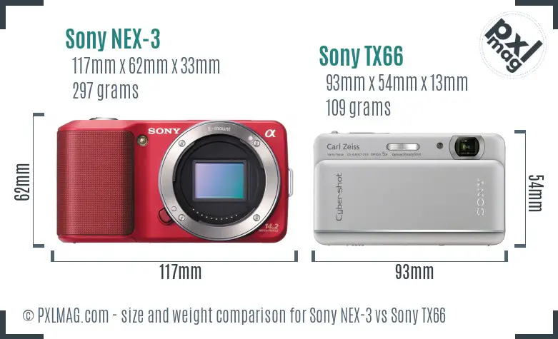 Sony NEX-3 vs Sony TX66 size comparison