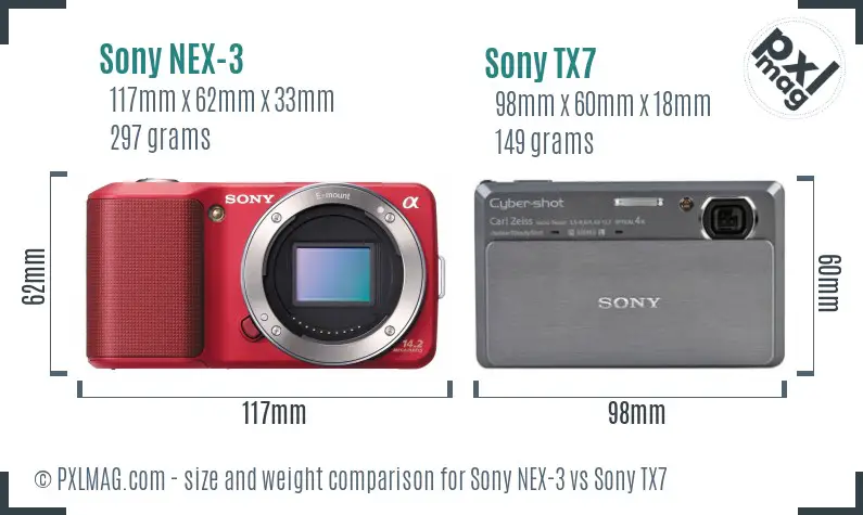 Sony NEX-3 vs Sony TX7 size comparison