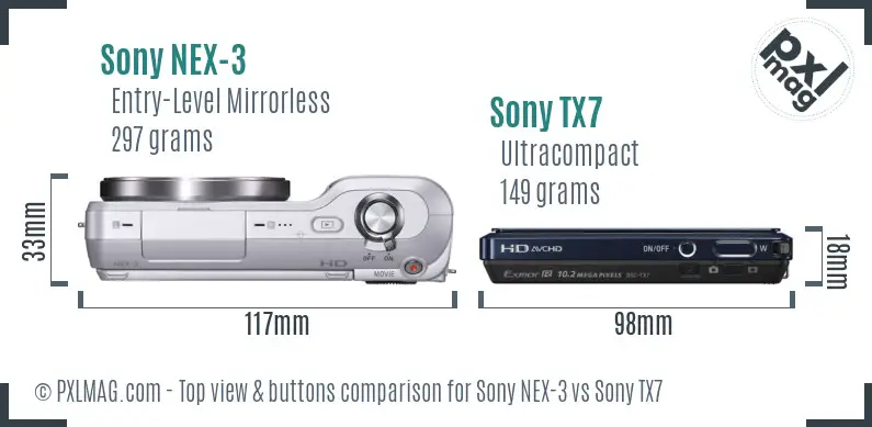 Sony NEX-3 vs Sony TX7 top view buttons comparison