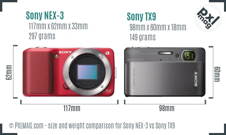 Sony NEX-3 vs Sony TX9 size comparison