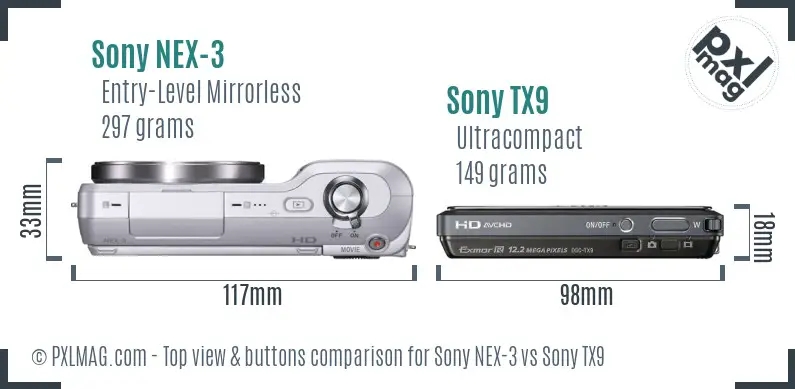 Sony NEX-3 vs Sony TX9 top view buttons comparison