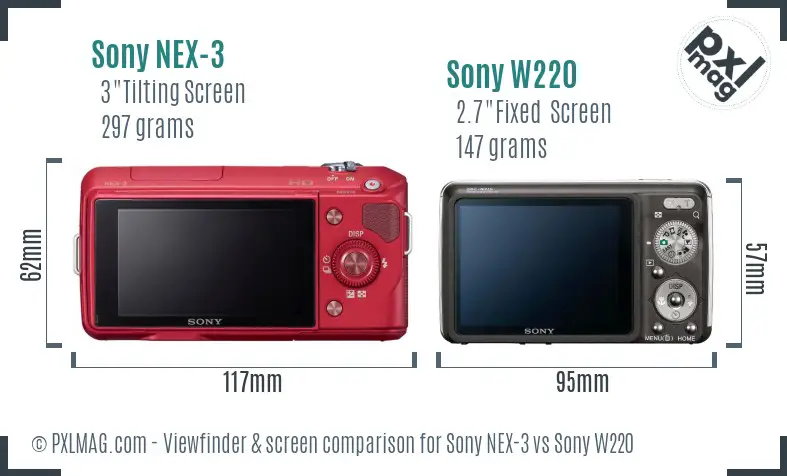 Sony NEX-3 vs Sony W220 Screen and Viewfinder comparison