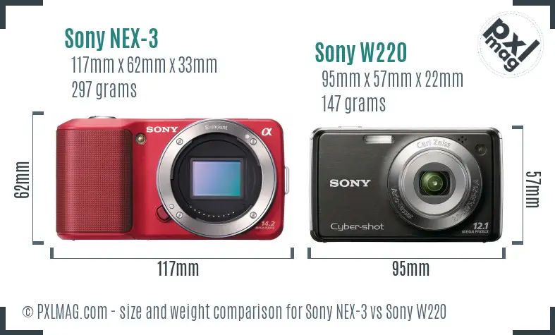 Sony NEX-3 vs Sony W220 size comparison