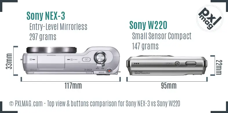 Sony NEX-3 vs Sony W220 top view buttons comparison
