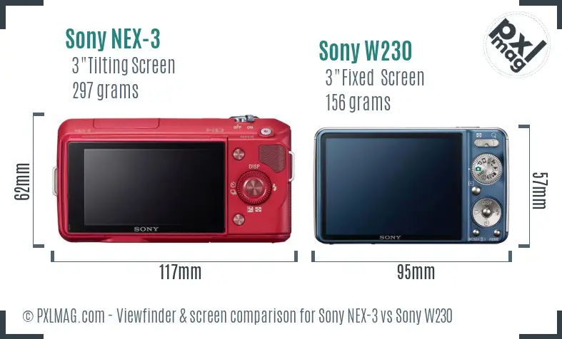 Sony NEX-3 vs Sony W230 Screen and Viewfinder comparison