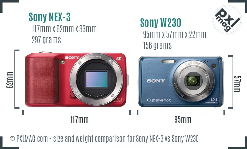 Sony NEX-3 vs Sony W230 size comparison