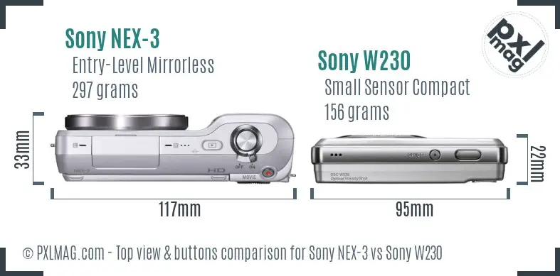 Sony NEX-3 vs Sony W230 top view buttons comparison