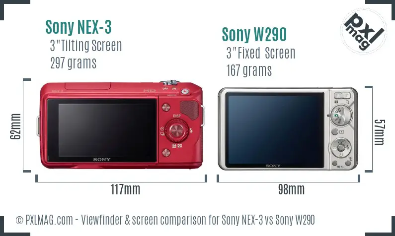Sony NEX-3 vs Sony W290 Screen and Viewfinder comparison