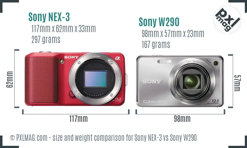 Sony NEX-3 vs Sony W290 size comparison