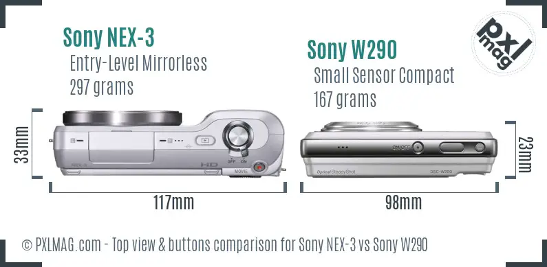Sony NEX-3 vs Sony W290 top view buttons comparison