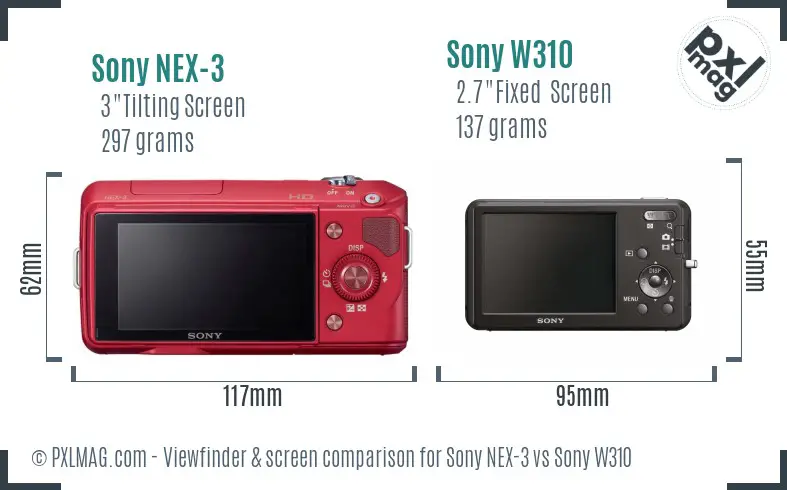 Sony NEX-3 vs Sony W310 Screen and Viewfinder comparison