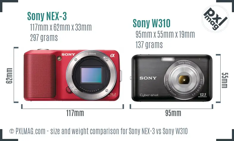 Sony NEX-3 vs Sony W310 size comparison