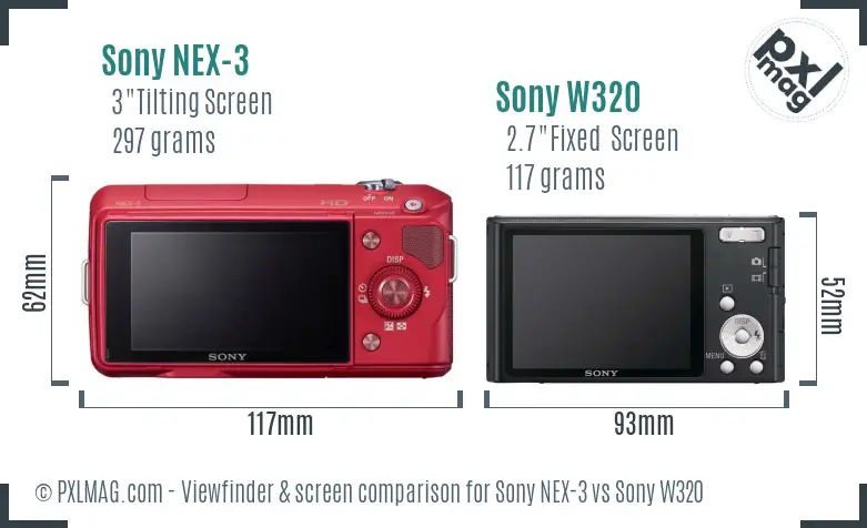 Sony NEX-3 vs Sony W320 Screen and Viewfinder comparison