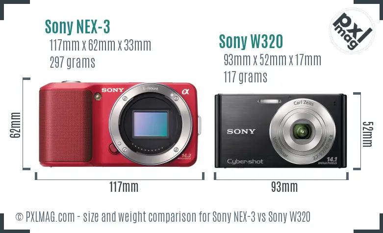 Sony NEX-3 vs Sony W320 size comparison