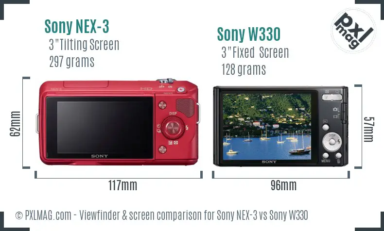 Sony NEX-3 vs Sony W330 Screen and Viewfinder comparison