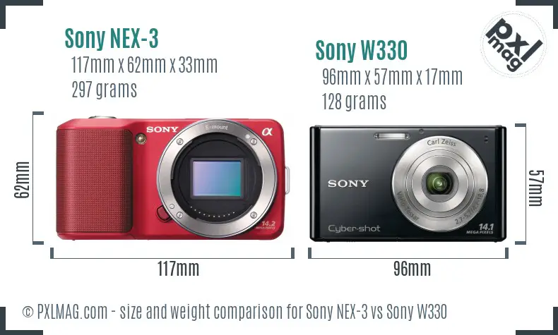 Sony NEX-3 vs Sony W330 size comparison