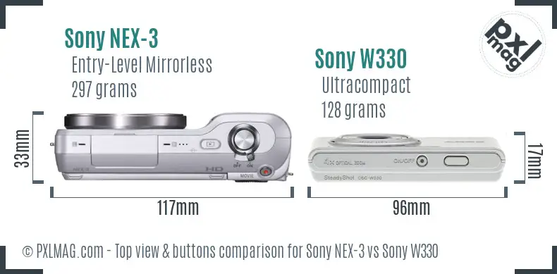 Sony NEX-3 vs Sony W330 top view buttons comparison