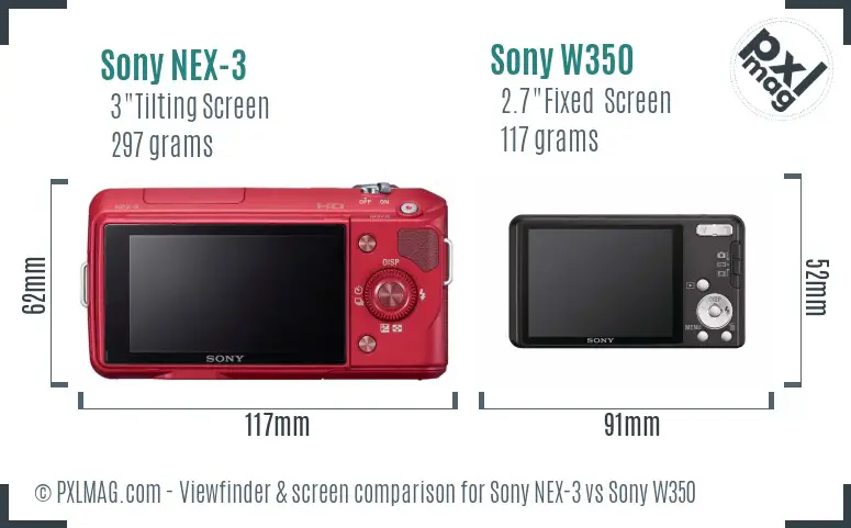 Sony NEX-3 vs Sony W350 Screen and Viewfinder comparison