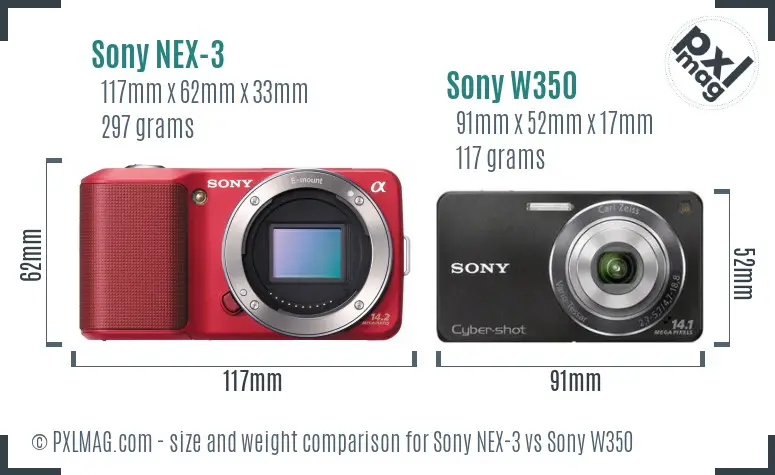 Sony NEX-3 vs Sony W350 size comparison