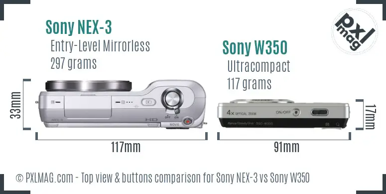 Sony NEX-3 vs Sony W350 top view buttons comparison