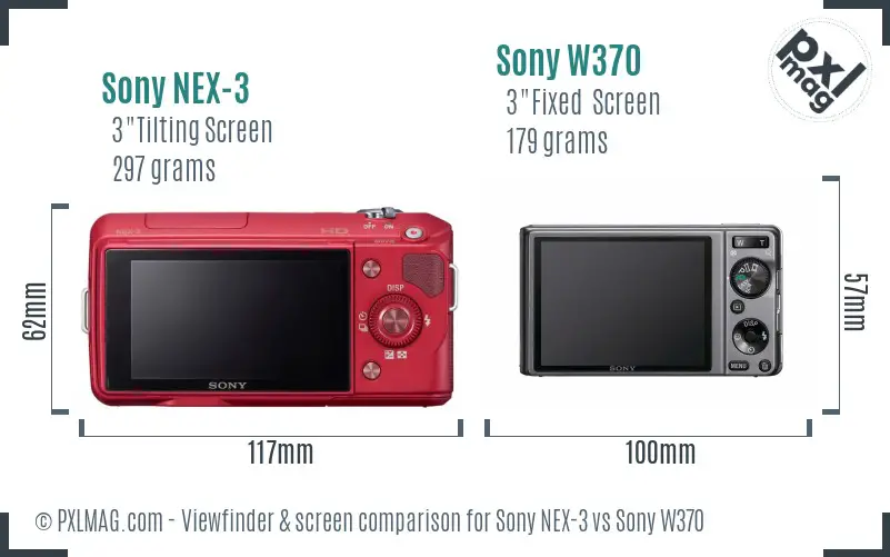 Sony NEX-3 vs Sony W370 Screen and Viewfinder comparison