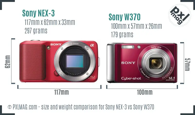 Sony NEX-3 vs Sony W370 size comparison