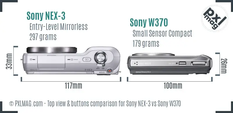 Sony NEX-3 vs Sony W370 top view buttons comparison