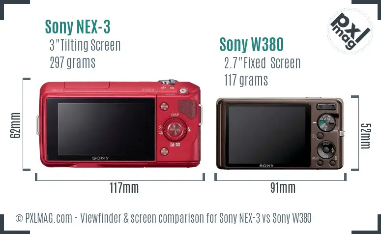 Sony NEX-3 vs Sony W380 Screen and Viewfinder comparison