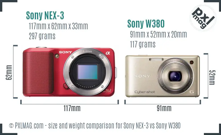 Sony NEX-3 vs Sony W380 size comparison