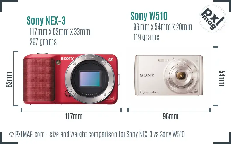 Sony NEX-3 vs Sony W510 size comparison