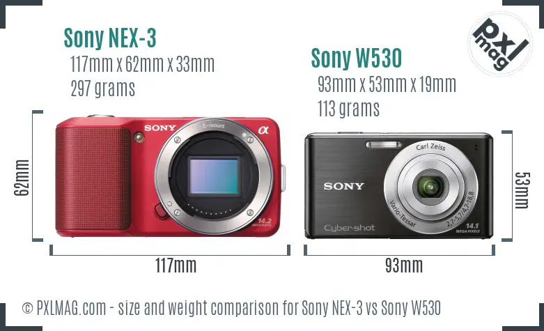 Sony NEX-3 vs Sony W530 size comparison