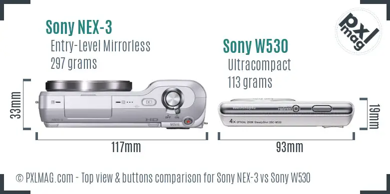 Sony NEX-3 vs Sony W530 top view buttons comparison