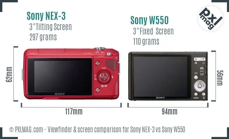 Sony NEX-3 vs Sony W550 Screen and Viewfinder comparison