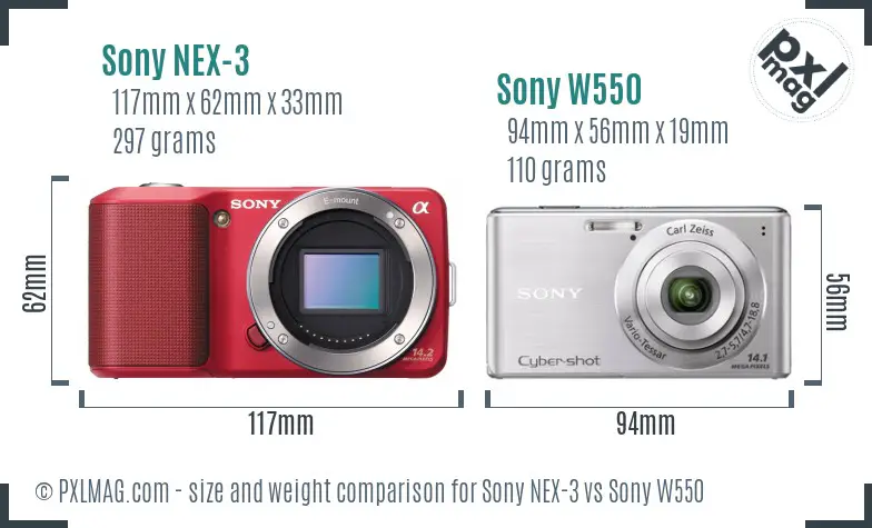 Sony NEX-3 vs Sony W550 size comparison
