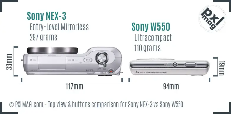 Sony NEX-3 vs Sony W550 top view buttons comparison