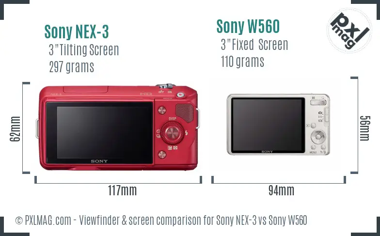 Sony NEX-3 vs Sony W560 Screen and Viewfinder comparison