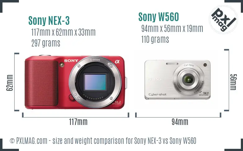 Sony NEX-3 vs Sony W560 size comparison