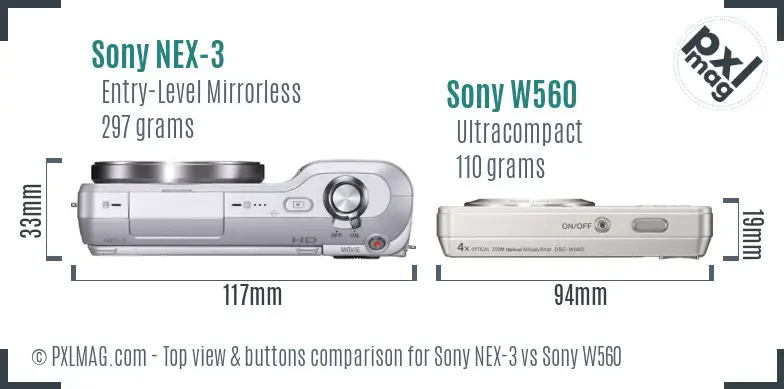 Sony NEX-3 vs Sony W560 top view buttons comparison