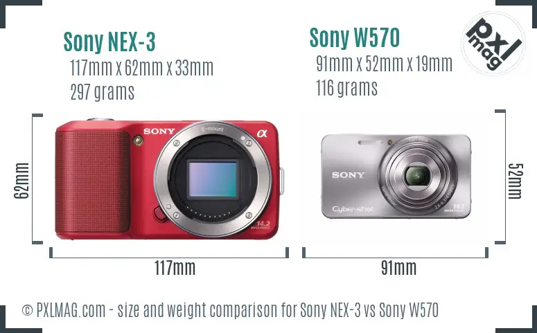 Sony NEX-3 vs Sony W570 size comparison