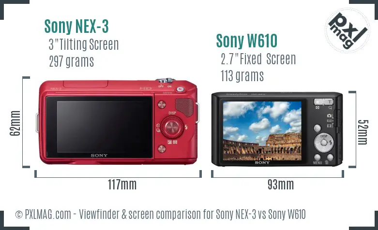 Sony NEX-3 vs Sony W610 Screen and Viewfinder comparison