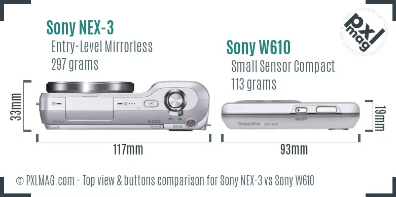Sony NEX-3 vs Sony W610 top view buttons comparison