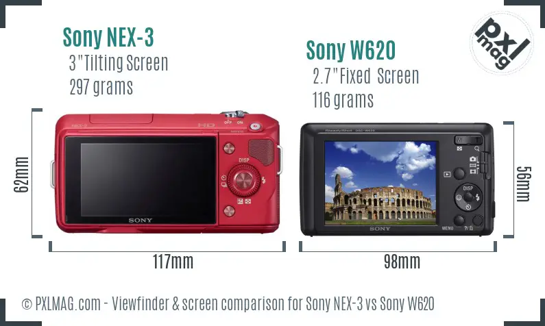 Sony NEX-3 vs Sony W620 Screen and Viewfinder comparison