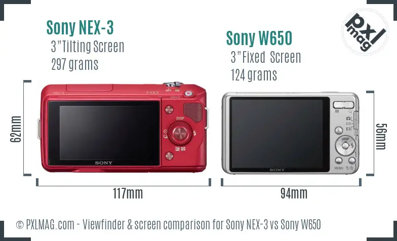 Sony NEX-3 vs Sony W650 Screen and Viewfinder comparison
