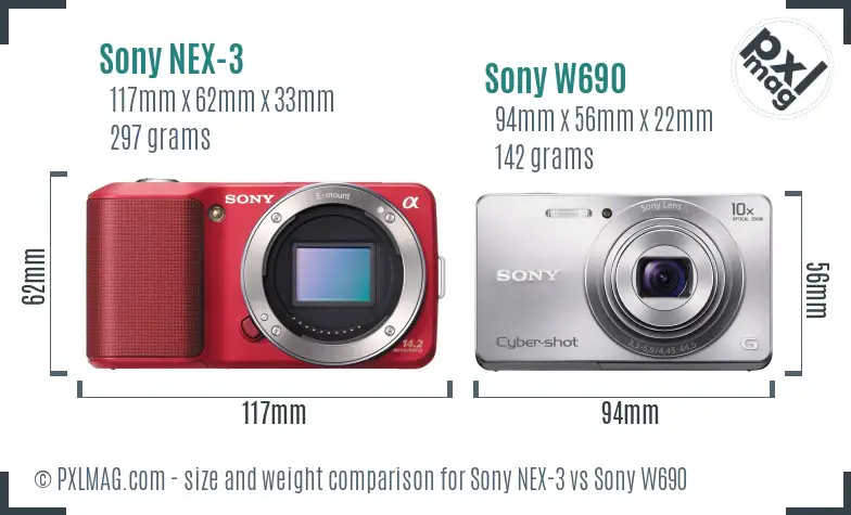 Sony NEX-3 vs Sony W690 size comparison