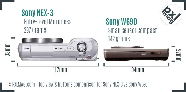 Sony NEX-3 vs Sony W690 top view buttons comparison