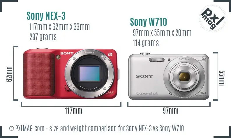 Sony NEX-3 vs Sony W710 size comparison