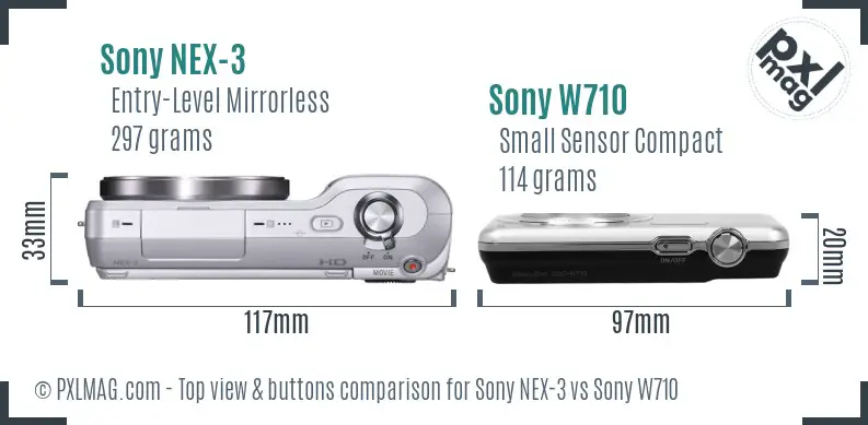 Sony NEX-3 vs Sony W710 top view buttons comparison