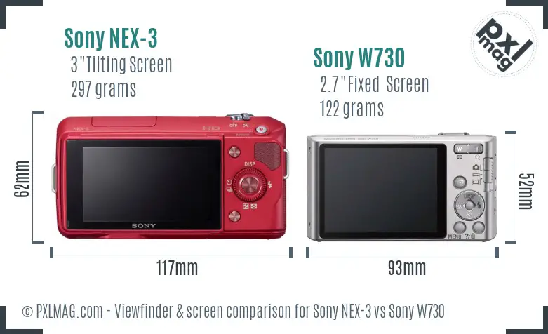 Sony NEX-3 vs Sony W730 Screen and Viewfinder comparison